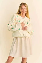 Cream green floral embroidered jacket with ruffled sleeves and Dani floral pattern