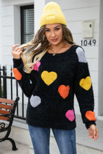 Cream Sweater with Heart Elbow Patches Long Sleeve Round Neck Pullover Sweater Pullovers
