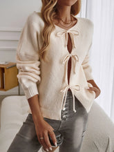 Cream Tie Front Knit Cardigan for Women