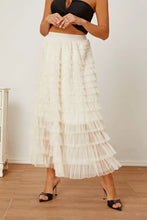 Cream Tiered Tulle Maxi Skirt with Waist Stretch Ivory