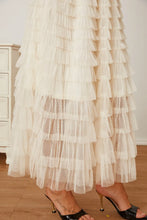 Cream Tiered Tulle Maxi Skirt with Waist Stretch