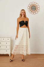 Cream Tiered Tulle Maxi Skirt with Waist Stretch Woman Skirts