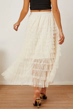 Cream Tiered Tulle Maxi Skirt with Waist Stretch