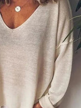 Cream V Neck Loose Fit Sweater for Women