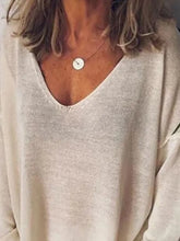 Cream V Neck Loose Fit Sweater for Women