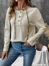 Cream Waffle Knit Hoodie with Plaid Trim for Women