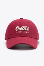 Crimson cotton baseball cap with Create New Life embroidery