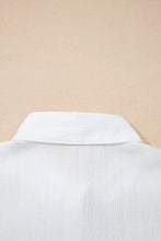 White textured cotton shirt collar of crinkled texture lantern sleeve button down loose shirt