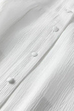 White textured cotton crinkled texture lantern sleeve button down loose shirt with subtle pleats and matching buttons