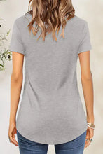 Women’s Crisscross Short Sleeve Gray T-Shirt with Rounded Hem