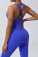 Royal blue Spanx-inspired crisscross jumpsuit with open back, shaping bust and waist