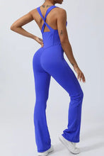 Royal blue Crisscross Wide Strap Jumpsuit with flared legs
