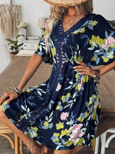 Crochet Front V-Neck Printed Cover-Up Swimwear Cover-Ups