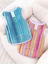 Crochet knit breathable pet tops with colorful striped vests