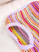 Vibrant crochet knit breathable pet top with lavender ribbed neckline
