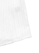 White lightweight cotton crochet trim v neck blouse with subtle crinkled texture and neatly finished hem