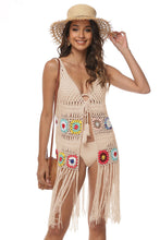 Colorful Crocheted Fringe Vest Cover-Up for Beachwear Apricot One Size