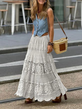 Crocheted Tiered Maxi Skirt Lace Openwork Semi Sheer