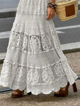 Crocheted Tiered Maxi Skirt Lace Openwork Semi Sheer