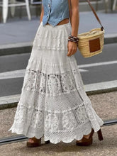 Crocheted Tiered Maxi Skirt Lace Openwork Semi Sheer White One Size