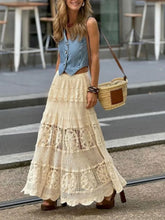 Crocheted Tiered Maxi Skirt Lace Openwork Semi Sheer