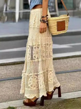 Crocheted Tiered Maxi Skirt Lace Openwork Semi Sheer