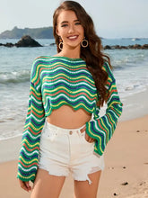 Cropped Colorful Wavy Striped Knit Sweater Cover Up Swimwear Cover-Ups