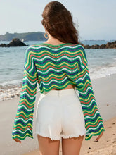 Cropped Colorful Wavy Striped Knit Sweater Cover Up Swimwear Cover-Ups