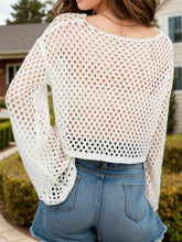 Cropped Open-Knit Sweater Cover-Up with Bell Sleeves