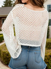 Cropped Open-Knit Sweater Cover-Up with Bell Sleeves Swimwear Cover-Ups