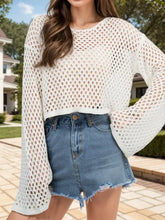 Cropped Open-Knit Sweater Cover-Up with Bell Sleeves Swimwear Cover-Ups