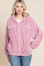 Culture Code Faux Fur Zip Up Hooded Jacket with Side Pockets Fuchsia Pink Woman Outerwear