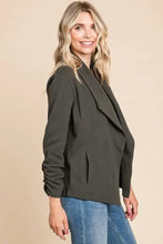 Culture Code Full Size Ruched Open Front Long Sleeve Jacket Woman Outerwear
