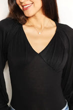 Black culture code long sleeves v neck bodysuit with gathered shoulders for a sleek fitted look