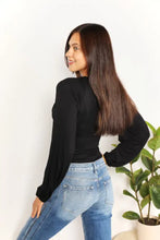 Black culture code full size v neck neck bodysuit with long sleeves and ruched back in fitted silhouette