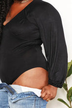 Culture code black long sleeves full size v neck bodysuit with ruched neckline and elasticated cuffs