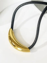 18K gold-plated curved tube leather rope necklace with bar pendant