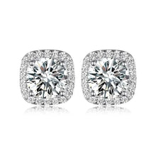 Silver-Tone Cushion Cut Halo Moissanite Stud Earrings