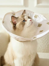 Cute bear pattern white fabric protective pet collar cone on cat