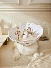 Cute bear pattern protective pet collar: white fabric cone with beige bears on cat