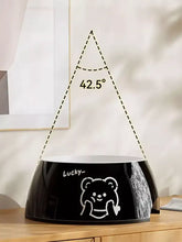 Niedliche Futterschale mit Cartoon-Motiv, schwarzem Glanzfinish, weißem Bären und Glücksaufschrift