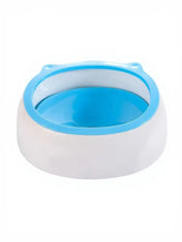 Cute cat ear pet bowls in white base, blue accents, glossy ABS plastic