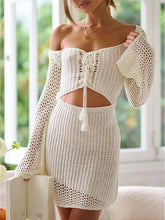 Cutout Lace-Up Long Sleeve Cover Up Swimwear Cover-Ups