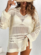 Cutout Notched Long Sleeve Cover-Up Swimwear Cover-Ups