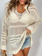 Cutout Notched Long Sleeve Cover-Up Swimwear Cover-Ups