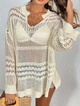 Cutout Notched Long Sleeve Cover-Up Swimwear Cover-Ups