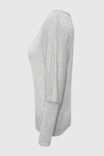 Light grey textured cutout round neck long sleeve t-shirt with cuffed sleeves