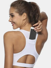 White Cutout Scoop Neck Sports Bra with Phone Pocket