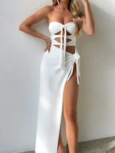 Cutout Split Sweetheart Neck Tube Dress White Casual Dresses