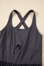 Charcoal gray cutout square neck active tank top with crisscross back